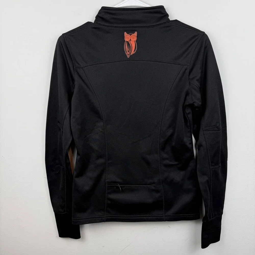 Hooters Jacket Womens XS Black Owl Logo Full Zip Thumb Holes Mock Neck Employee - Picture 7 of 11